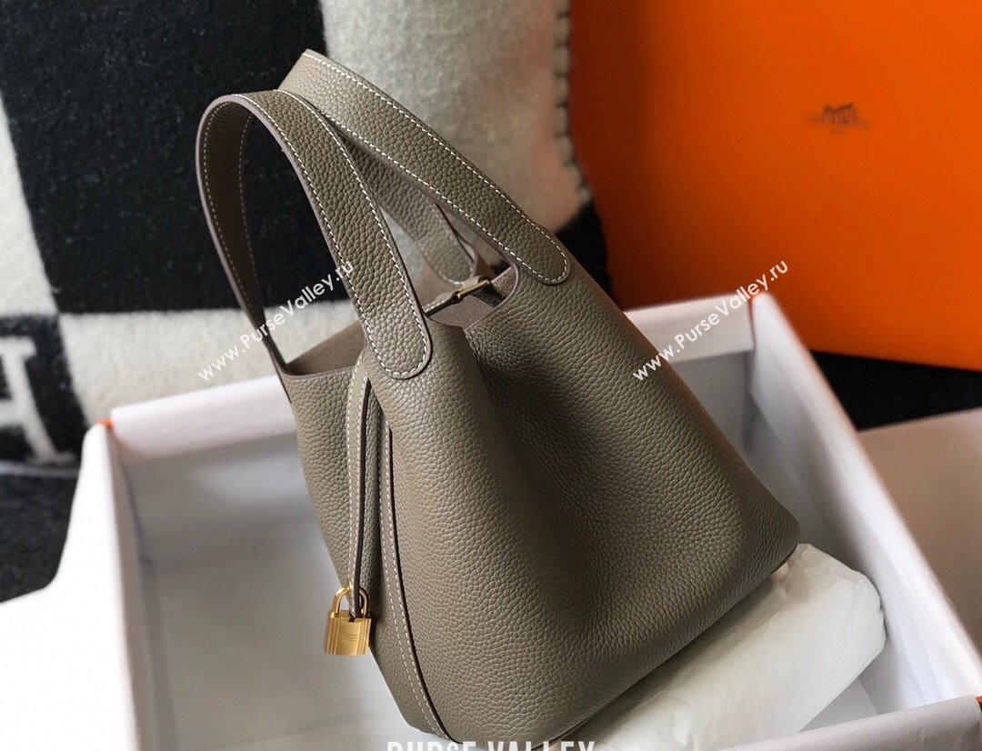 Hermes Picotin Lock Bag 18cm in Togo Calfskin Elephant Grey/Gold 2023 11287 (FL-231128061)