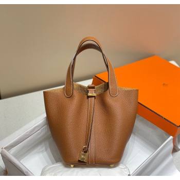 Hermes Picotin Lock Bag 18cm/22cm in Togo Calfskin Golden Brown/Gold 2023 11287 (FL-231128062)