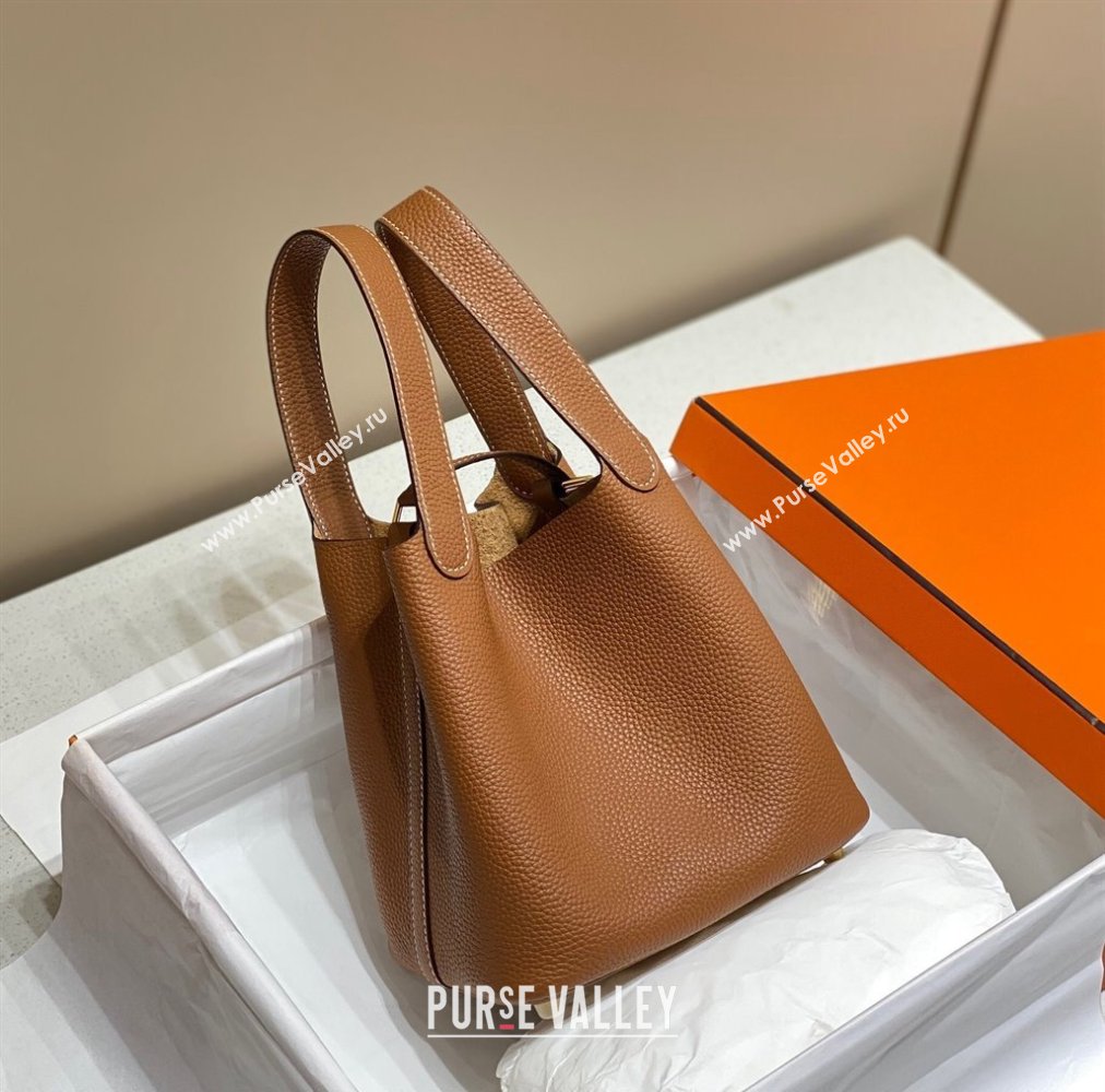 Hermes Picotin Lock Bag 18cm/22cm in Togo Calfskin Golden Brown/Gold 2023 11287 (FL-231128062)