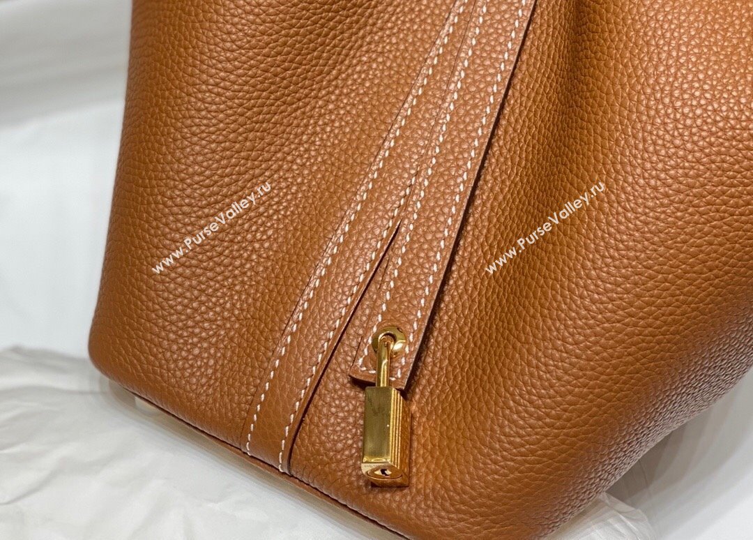 Hermes Picotin Lock Bag 18cm/22cm in Togo Calfskin Golden Brown/Gold 2023 11287 (FL-231128062)