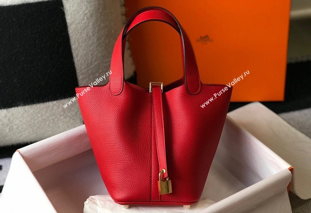 Hermes Picotin Lock Bag 18cm/22cm in Togo Calfskin Red/Gold 2023 11287 (FL-231128066)