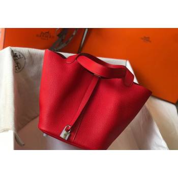 Hermes Picotin Lock Bag 18cm/22cm in Togo Calfskin Red/Silver 2023 11287 (FL-231128067)