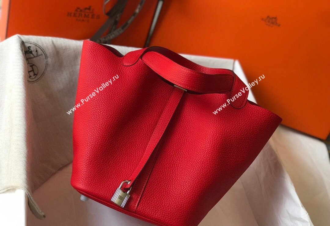 Hermes Picotin Lock Bag 18cm/22cm in Togo Calfskin Red/Silver 2023 11287 (FL-231128067)