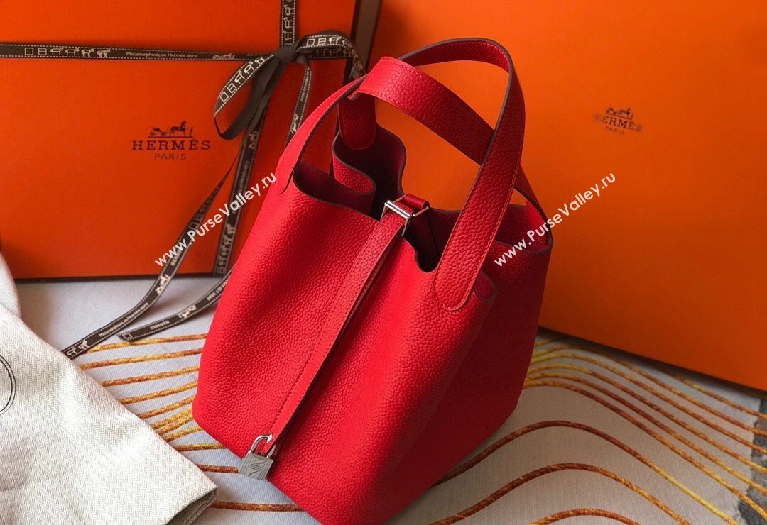 Hermes Picotin Lock Bag 18cm/22cm in Togo Calfskin Red/Silver 2023 11287 (FL-231128067)