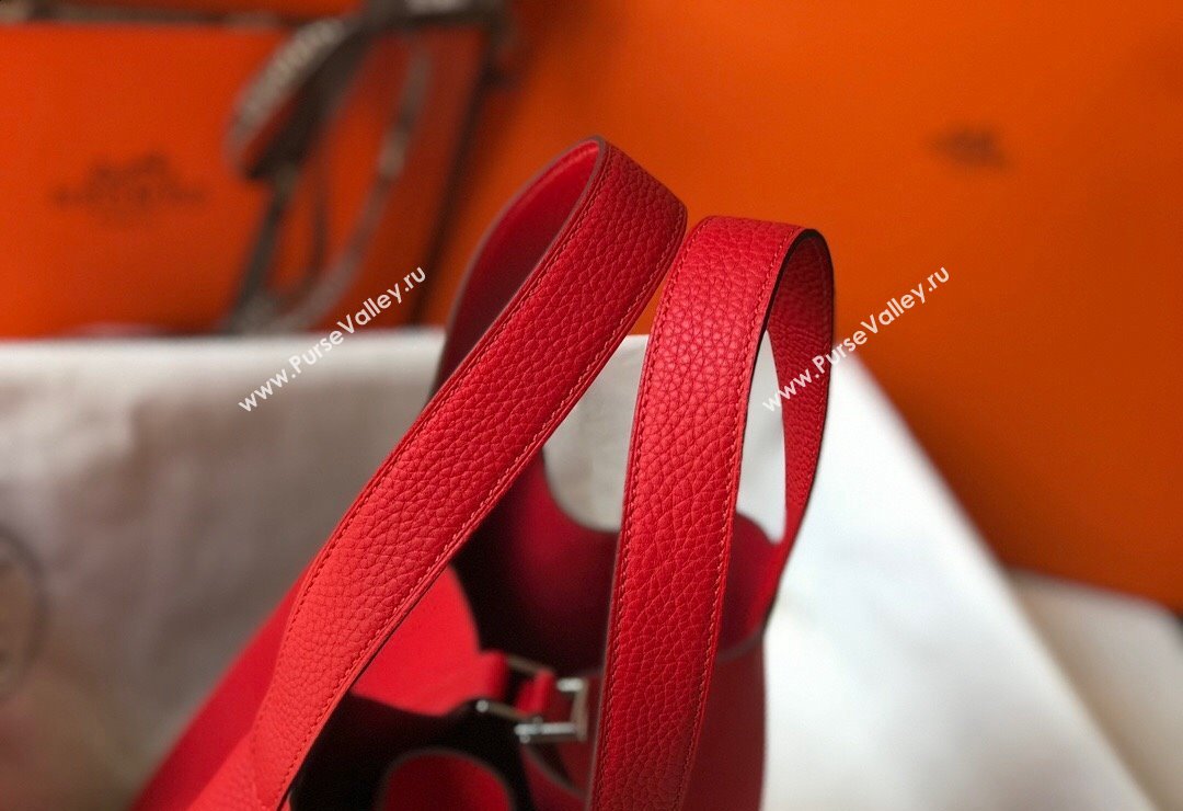 Hermes Picotin Lock Bag 18cm/22cm in Togo Calfskin Red/Silver 2023 11287 (FL-231128067)