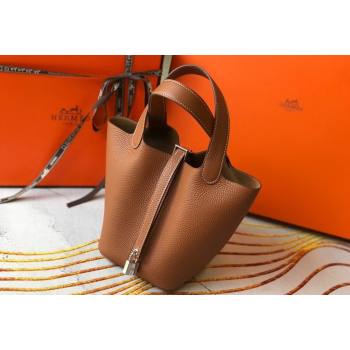 Hermes Picotin Lock Bag 18cm/22cm in Togo Calfskin Golden Brown/Silver 2023 11287 (FL-231128068)