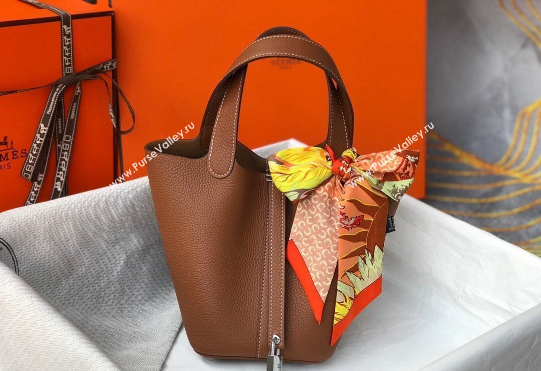 Hermes Picotin Lock Bag 18cm/22cm in Togo Calfskin Golden Brown/Silver 2023 11287 (FL-231128068)