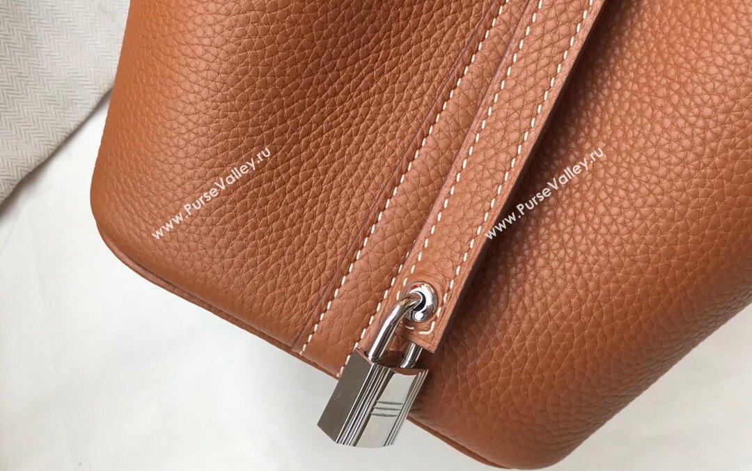 Hermes Picotin Lock Bag 18cm/22cm in Togo Calfskin Golden Brown/Silver 2023 11287 (FL-231128068)