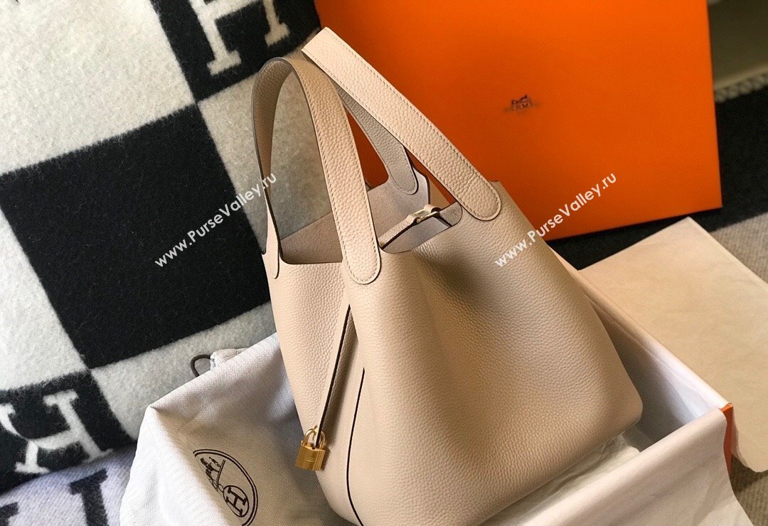 Hermes Picotin Lock Bag 18cm/22cm in Togo Calfskin Coat Grey/Gold 2023 11287 (FL-231128069)