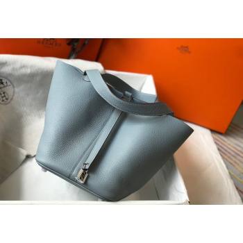 Hermes Picotin Lock Bag 18cm/22cm in Togo Calfskin Line Blue/Silver 2023 11287 (FL-231128071)