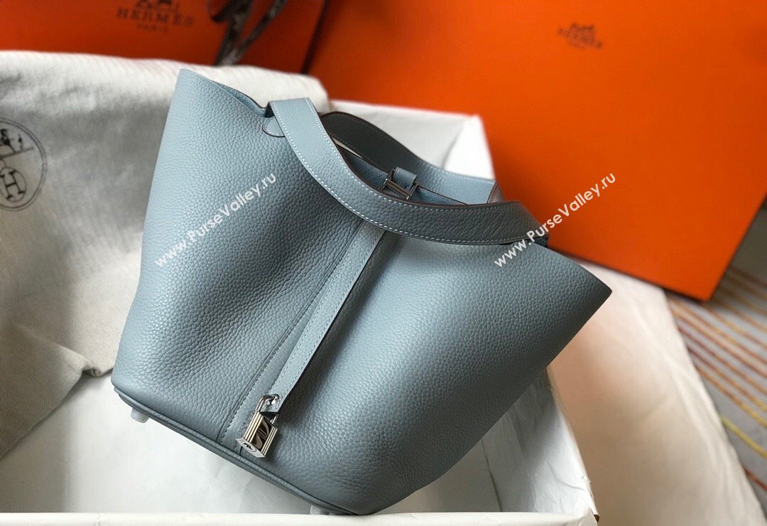 Hermes Picotin Lock Bag 18cm/22cm in Togo Calfskin Line Blue/Silver 2023 11287 (FL-231128071)