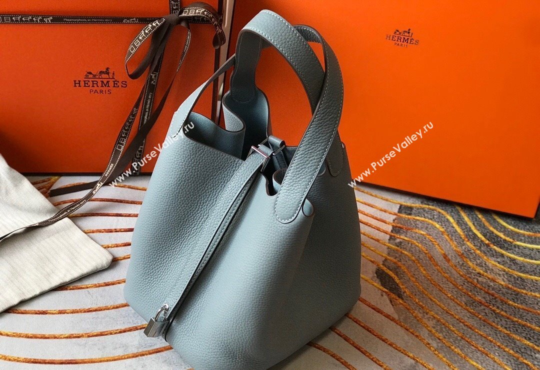 Hermes Picotin Lock Bag 18cm/22cm in Togo Calfskin Line Blue/Silver 2023 11287 (FL-231128071)