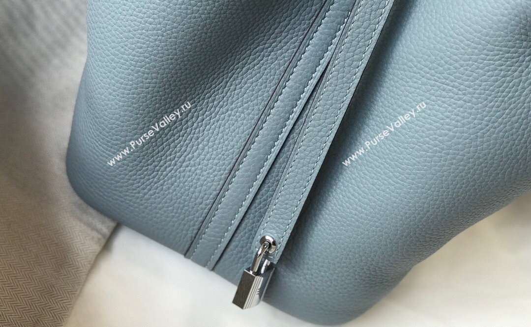 Hermes Picotin Lock Bag 18cm/22cm in Togo Calfskin Line Blue/Silver 2023 11287 (FL-231128071)