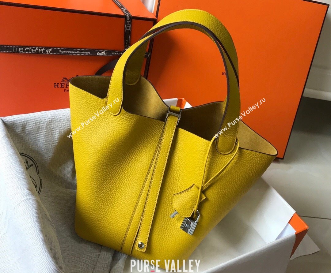 Hermes Picotin Lock Bag 18cm/22cm in Togo Calfskin Amber Yellow/Silver 2023 11287 (FL-231128072)