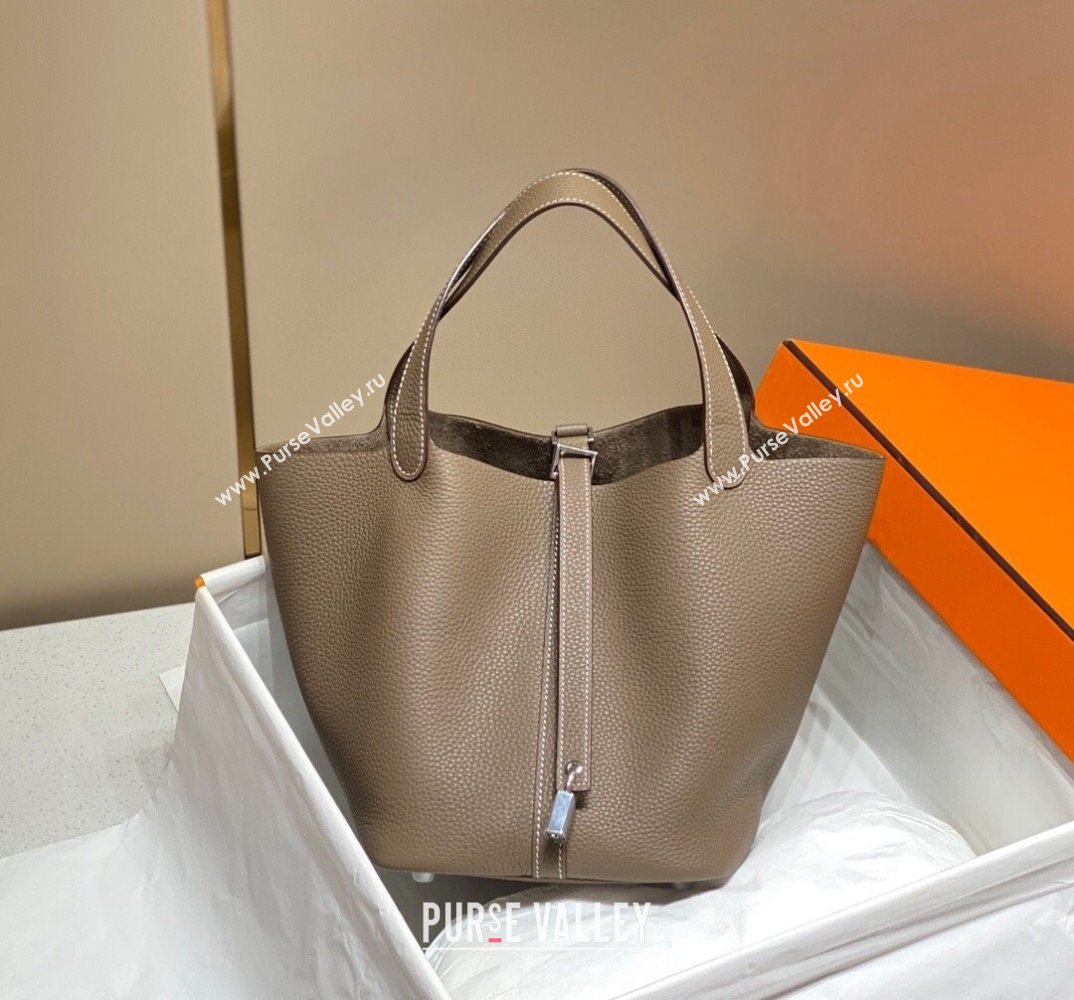 Hermes Picotin Lock Bag 18cm/22cm in Togo Calfskin Elephant Grey/Silver 2023 11287 (FL-231128074)