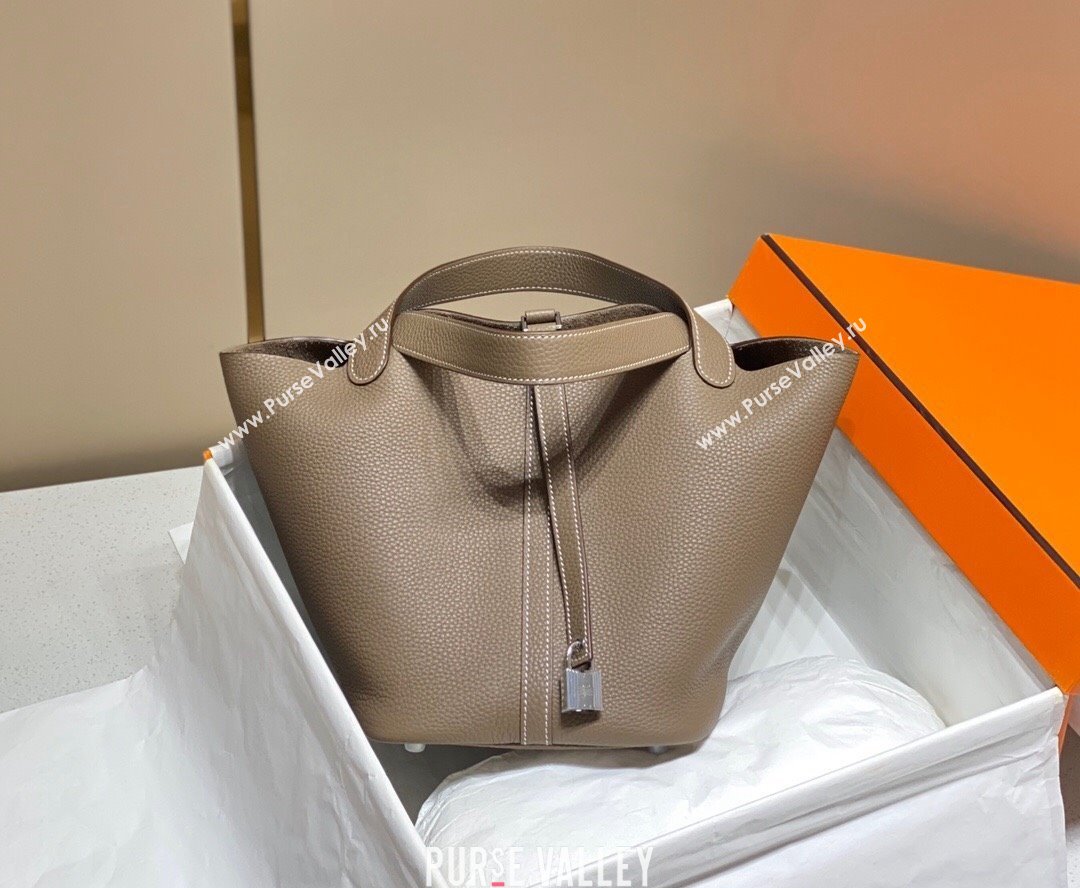 Hermes Picotin Lock Bag 18cm/22cm in Togo Calfskin Elephant Grey/Silver 2023 11287 (FL-231128074)