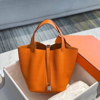 Hermes Picotin Lock Bag 18cm/22cm in Togo Calfskin Orange/Silver 2023 11287 (FL-231128076)