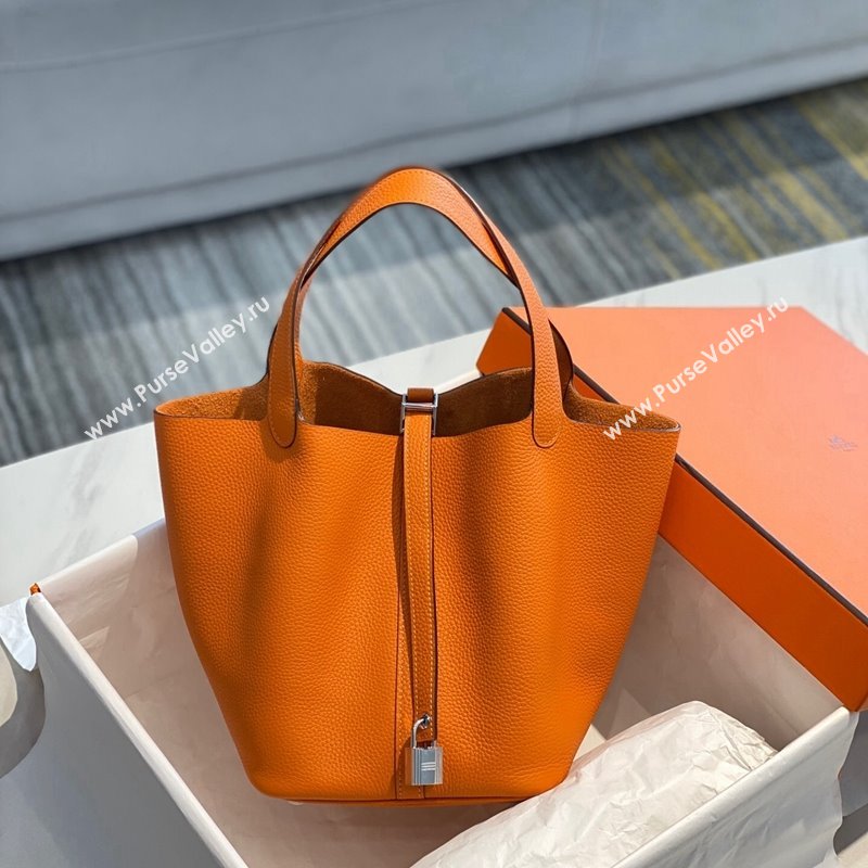 Hermes Picotin Lock Bag 18cm/22cm in Togo Calfskin Orange/Silver 2023 11287 (FL-231128076)