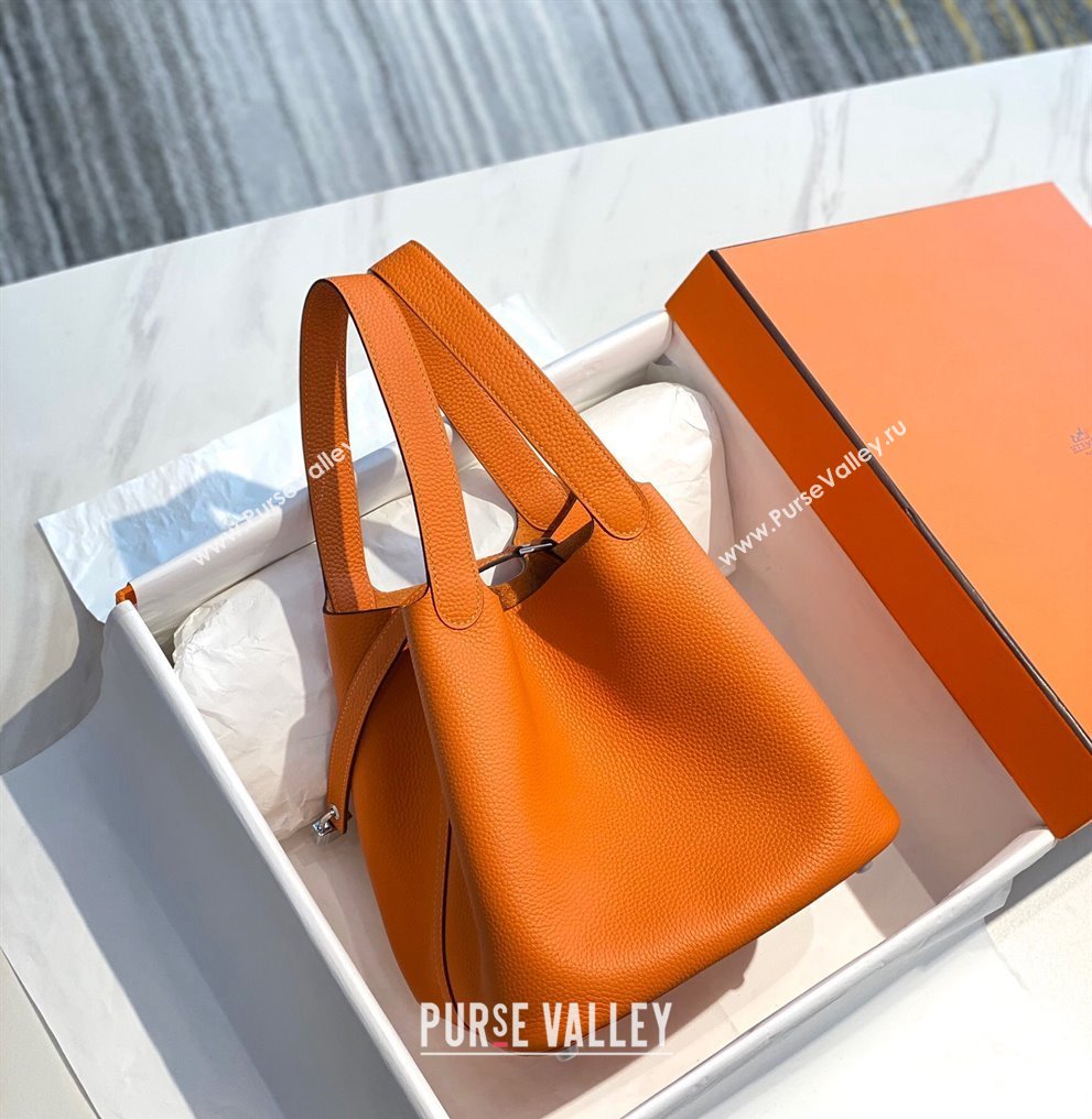 Hermes Picotin Lock Bag 18cm/22cm in Togo Calfskin Orange/Silver 2023 11287 (FL-231128076)