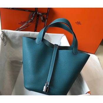 Hermes Picotin Lock Bag 18cm/22cm in Togo Calfskin Denim Blue/Silver 2023 11287 (FL-231128077)