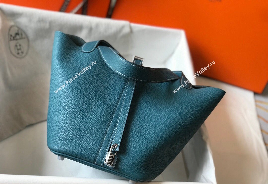 Hermes Picotin Lock Bag 18cm/22cm in Togo Calfskin Denim Blue/Silver 2023 11287 (FL-231128077)