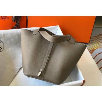 Hermes Picotin Lock Bag 18cm/22cm in Togo Calfskin Dove Grey/Silver 2023 11287 (FL-231128078)