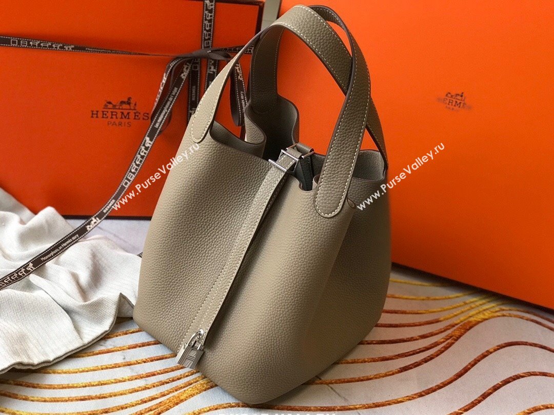 Hermes Picotin Lock Bag 18cm/22cm in Togo Calfskin Dove Grey/Silver 2023 11287 (FL-231128078)