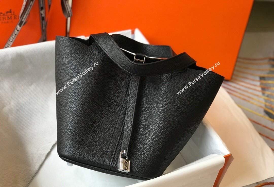 Hermes Picotin Lock Bag 18cm/22cm in Togo Calfskin Black/Silver 2023 11287 (FL-231128045)