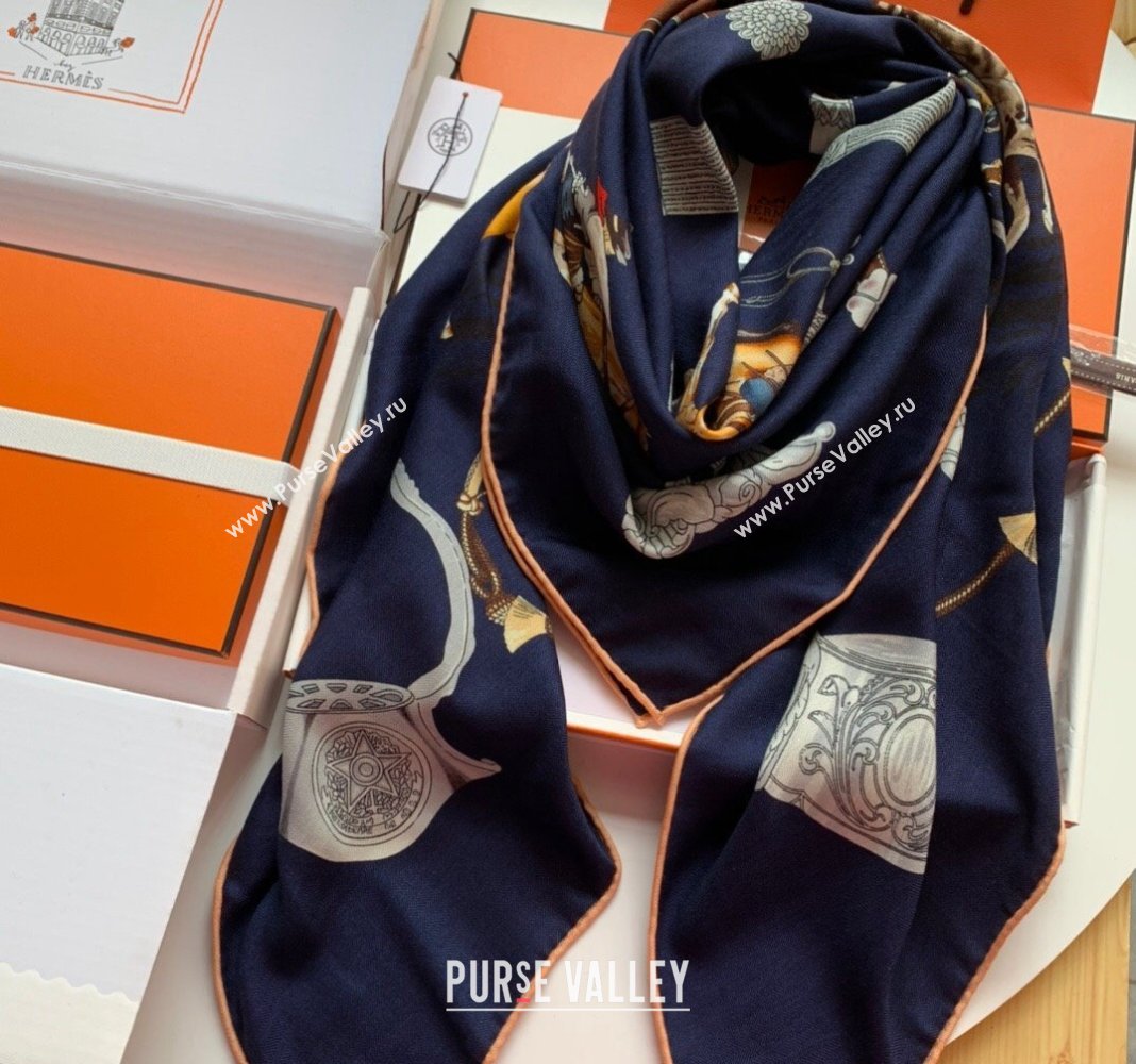 Hermes Pampa Cashmere Silk Sqaure Shawl Scarf 140cm Blue 2024 0130 (WNS-24013010)