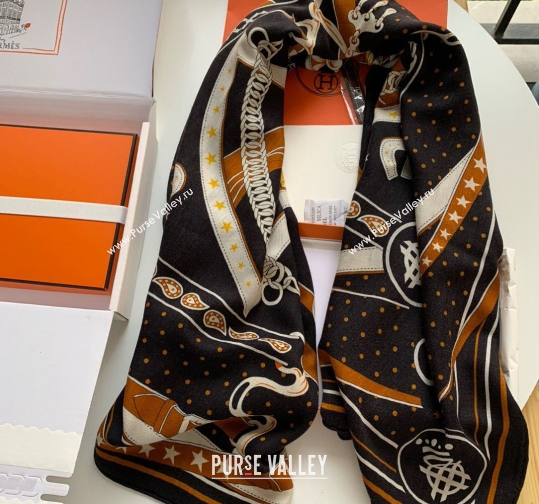 Hermes La Promenade Cashmere Silk Sqaure Shawl Scarf 140cm Black 2024 0130 (WNS-24013014)