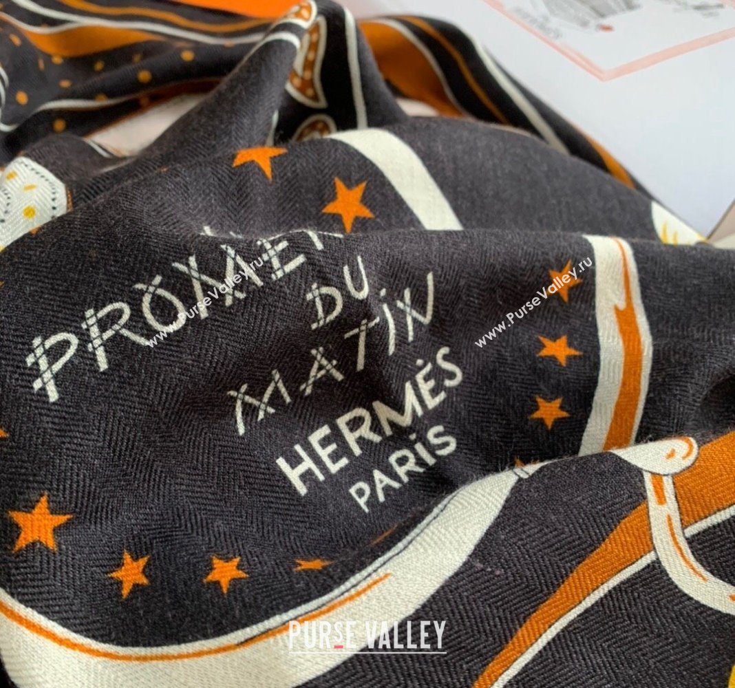 Hermes La Promenade Cashmere Silk Sqaure Shawl Scarf 140cm Black 2024 0130 (WNS-24013014)