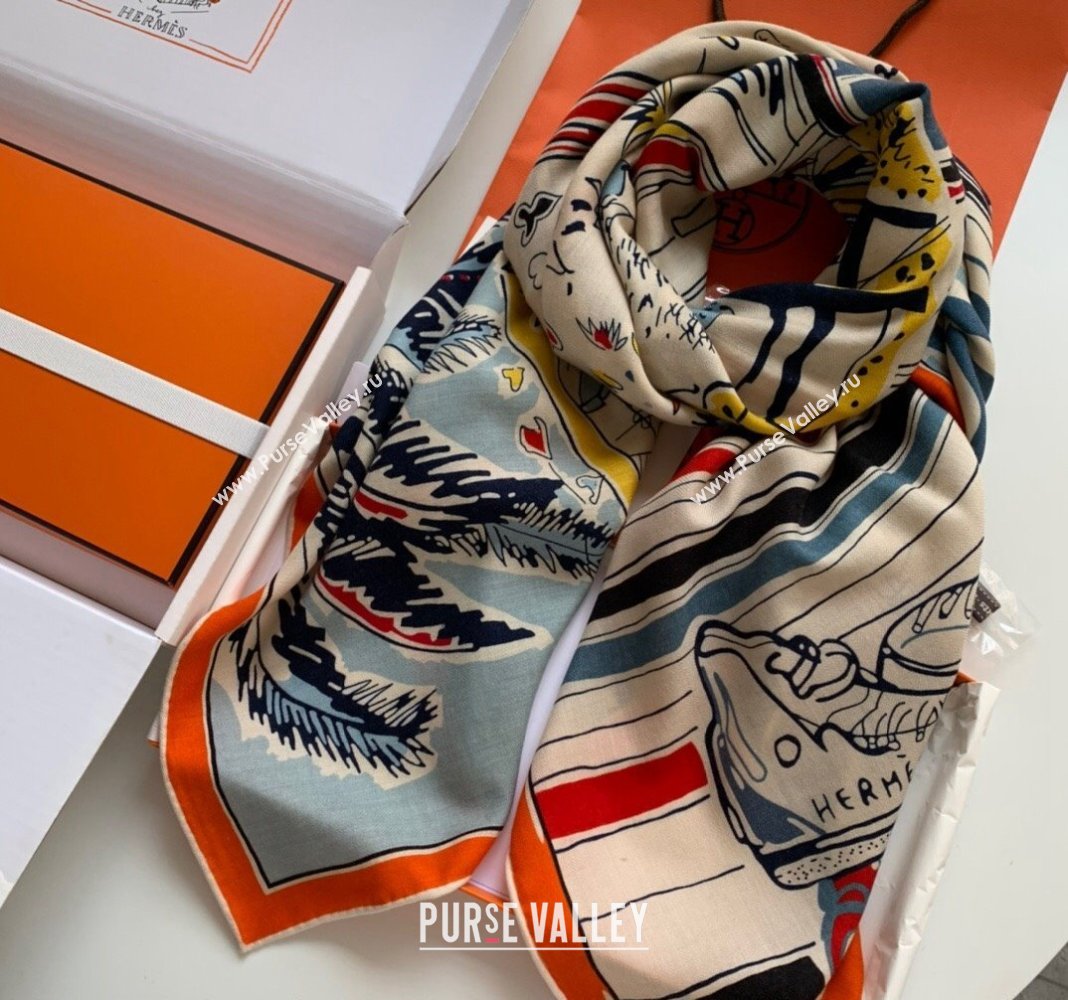 Hermes Rayures dEte Cashmere Silk Sqaure Shawl Scarf 140cm Orange 2024 0130 (WNS-24013002)