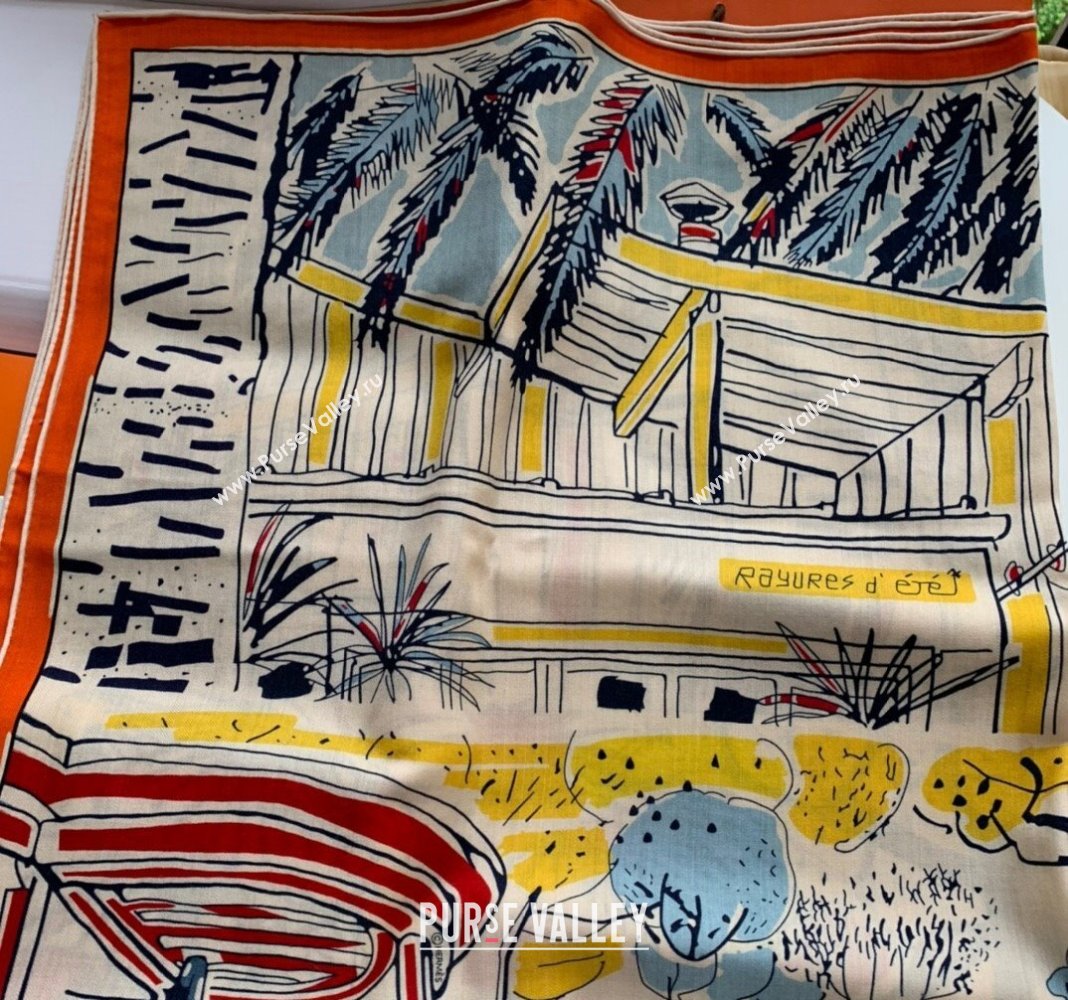 Hermes Rayures dEte Cashmere Silk Sqaure Shawl Scarf 140cm Orange 2024 0130 (WNS-24013002)