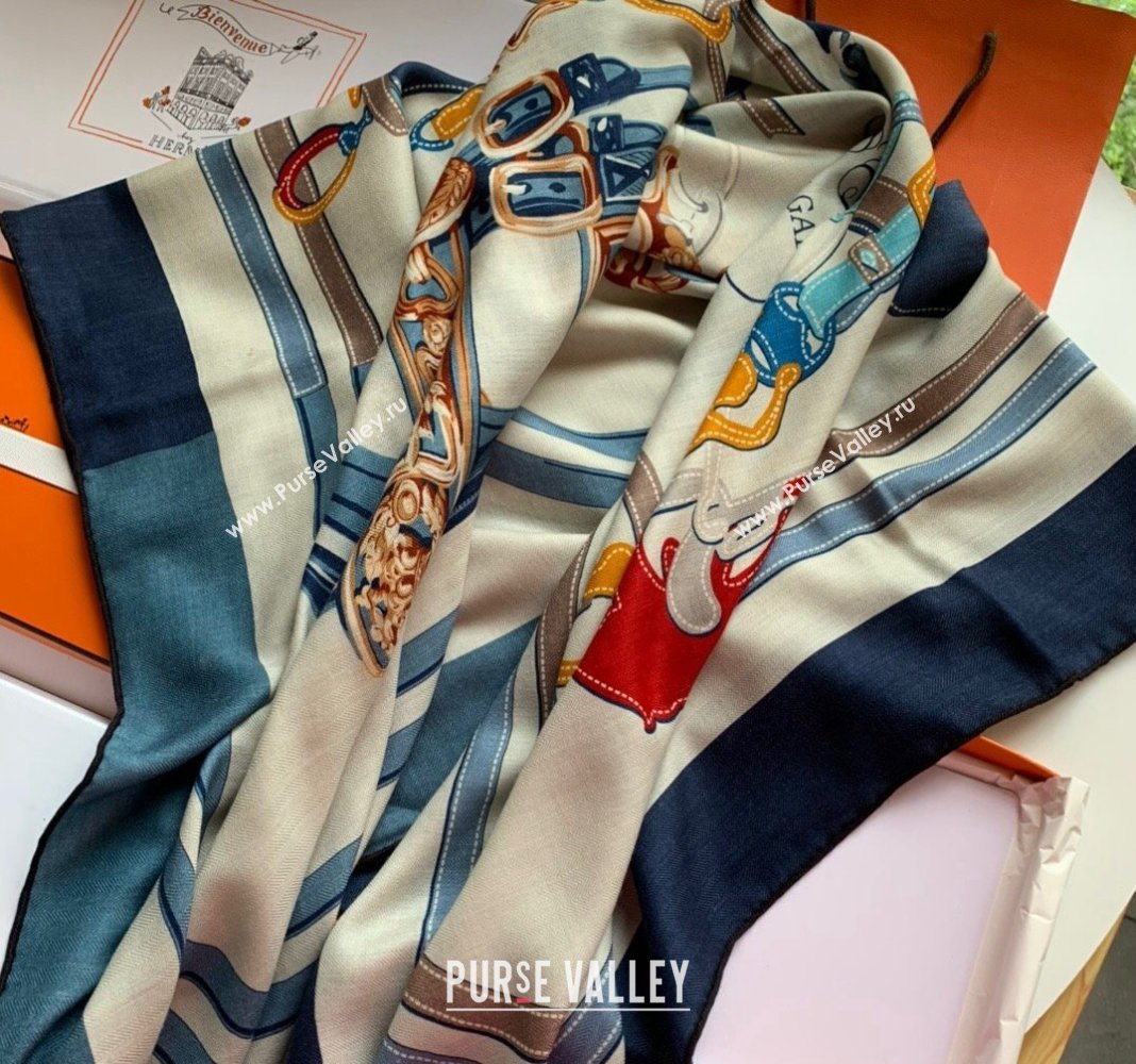 Hermes Brides de Gala Applique Cashmere Silk Sqaure Shawl Scarf 140cm Denim Blue 2024 0130 (WNS-24013015)