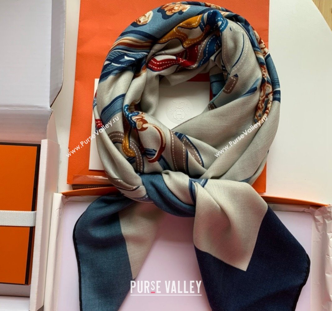 Hermes Brides de Gala Applique Cashmere Silk Sqaure Shawl Scarf 140cm Denim Blue 2024 0130 (WNS-24013015)