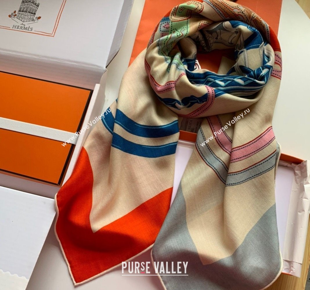 Hermes Cashmere Silk Sqaure Shawl Scarf 140cm Orange/Blue 2024 0130 (WNS-24013016)