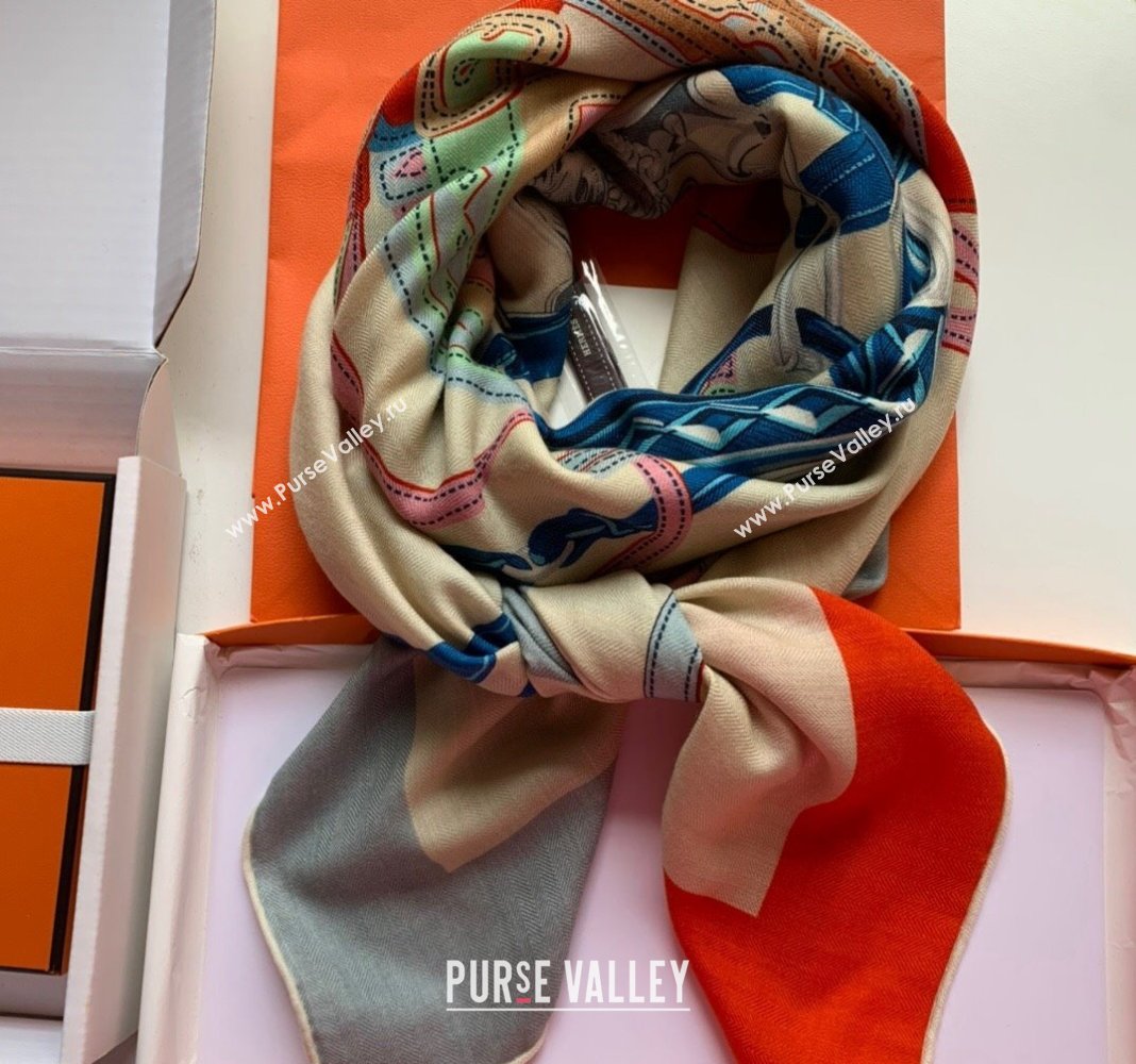 Hermes Cashmere Silk Sqaure Shawl Scarf 140cm Orange/Blue 2024 0130 (WNS-24013016)