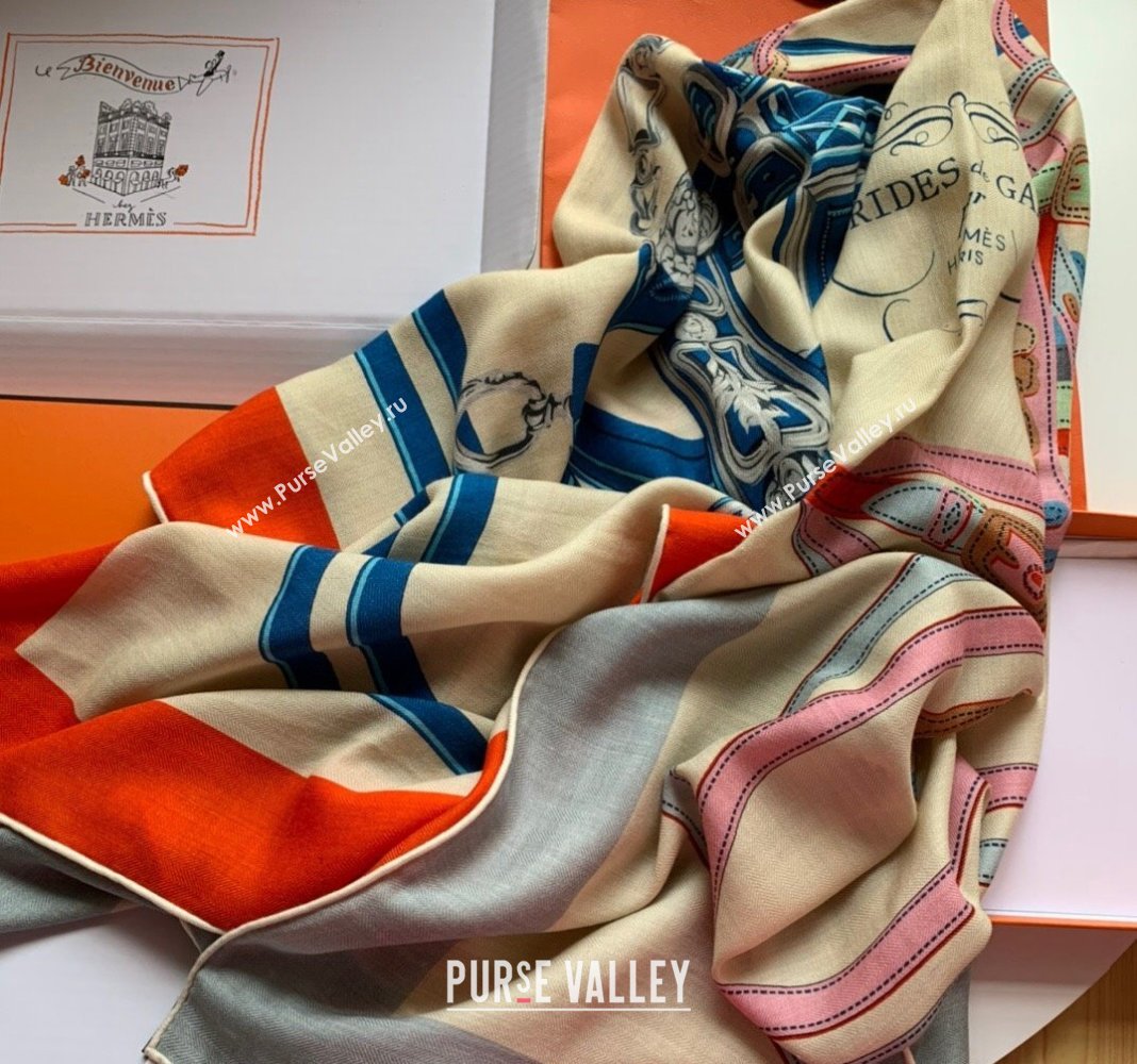 Hermes Cashmere Silk Sqaure Shawl Scarf 140cm Orange/Blue 2024 0130 (WNS-24013016)