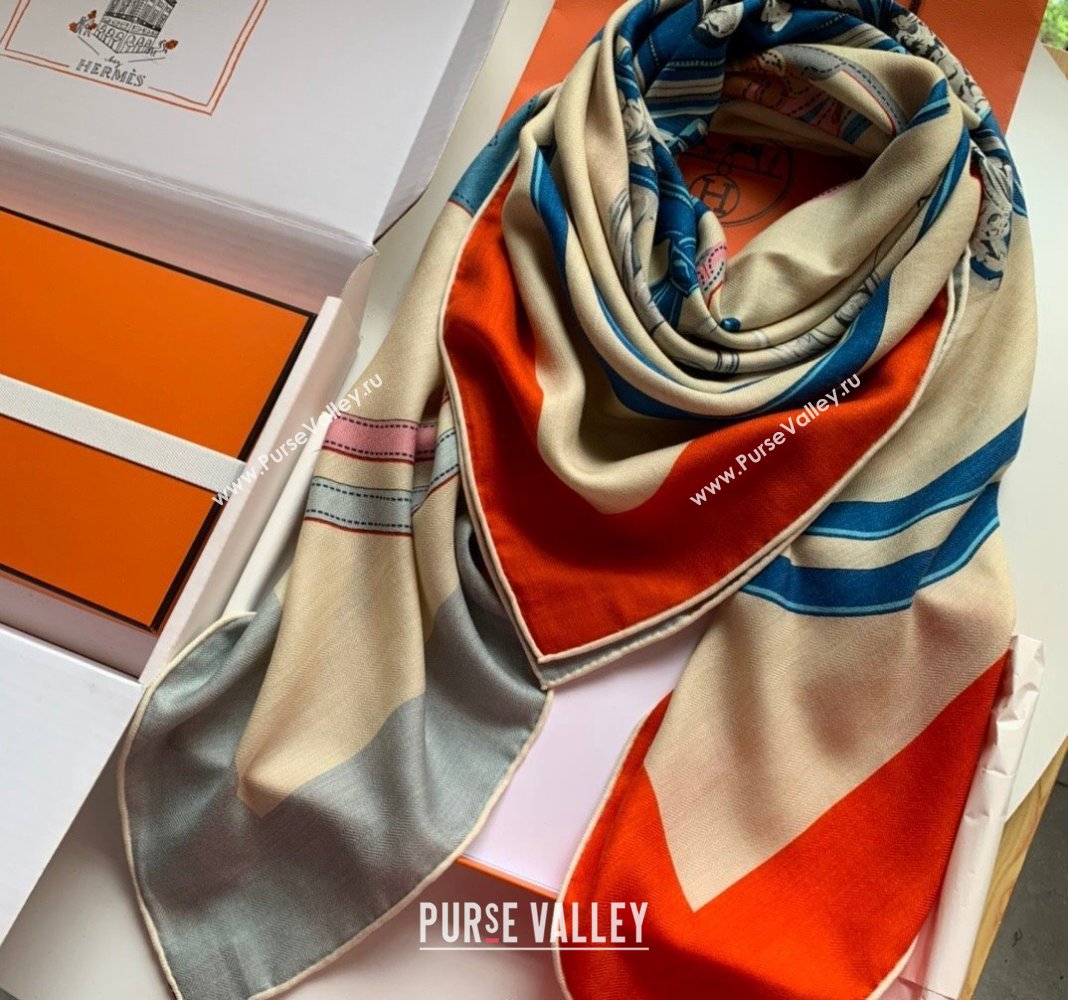 Hermes Cashmere Silk Sqaure Shawl Scarf 140cm Orange/Blue 2024 0130 (WNS-24013016)