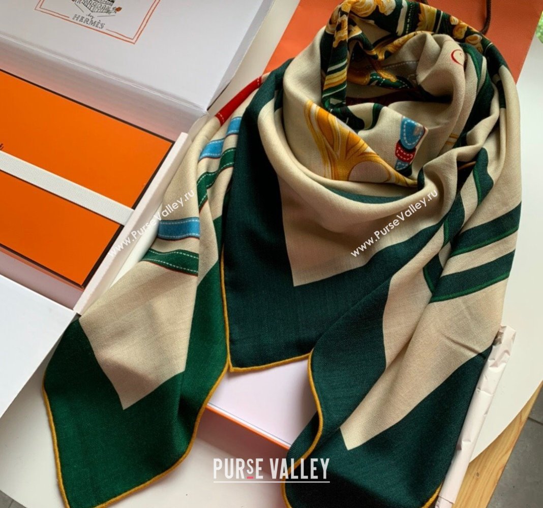 Hermes Cashmere Silk Sqaure Shawl Scarf 140cm Green 2024 0130 (WNS-24013017)