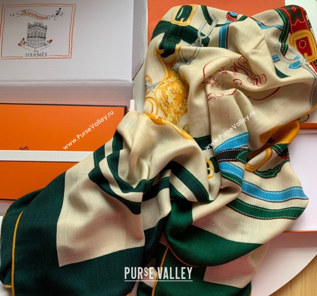 Hermes Cashmere Silk Sqaure Shawl Scarf 140cm Green 2024 0130 (WNS-24013017)