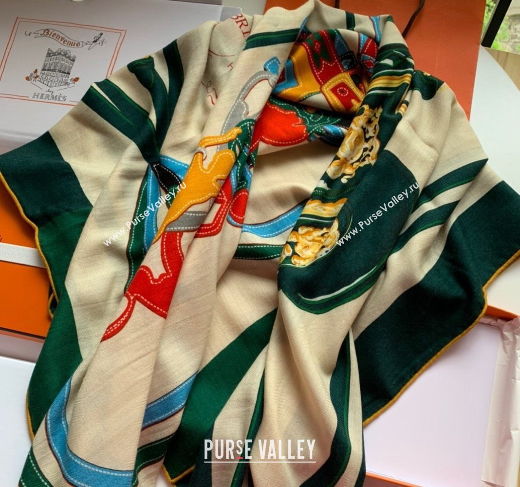 Hermes Cashmere Silk Sqaure Shawl Scarf 140cm Green 2024 0130 (WNS-24013017)