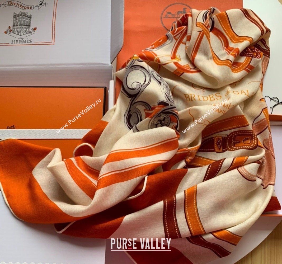 Hermes Cashmere Silk Sqaure Shawl Scarf 140cm Orange 2 2024 0130 (WNS-24013019)