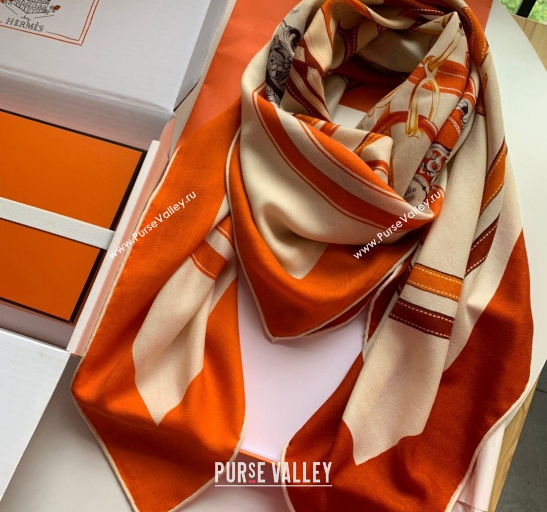 Hermes Cashmere Silk Sqaure Shawl Scarf 140cm Orange 2 2024 0130 (WNS-24013019)