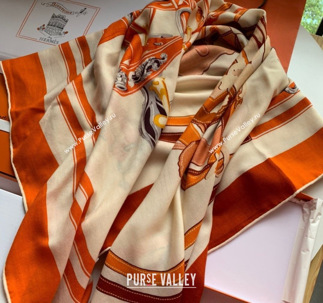 Hermes Cashmere Silk Sqaure Shawl Scarf 140cm Orange 2 2024 0130 (WNS-24013019)