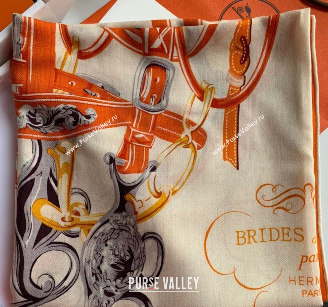 Hermes Cashmere Silk Sqaure Shawl Scarf 140cm Orange 2 2024 0130 (WNS-24013019)