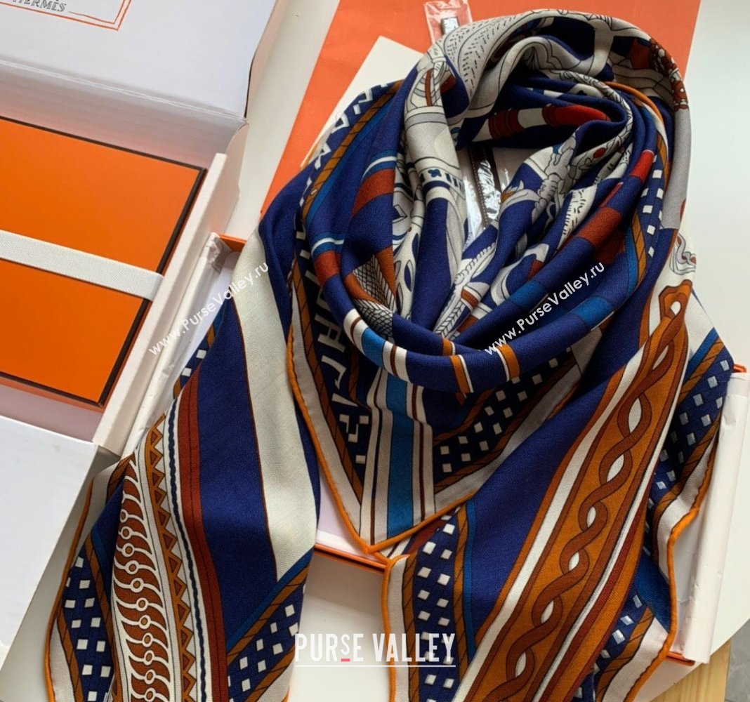 Hermes Stirrup Cashmere Silk Sqaure Shawl Scarf 140cm Blue 2024 0130 (WNS-24013020)