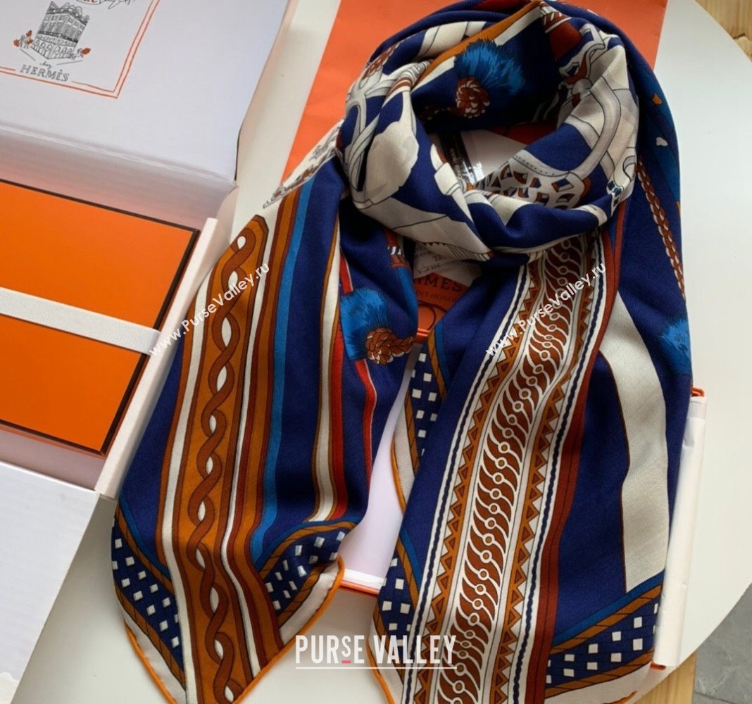 Hermes Stirrup Cashmere Silk Sqaure Shawl Scarf 140cm Blue 2024 0130 (WNS-24013020)