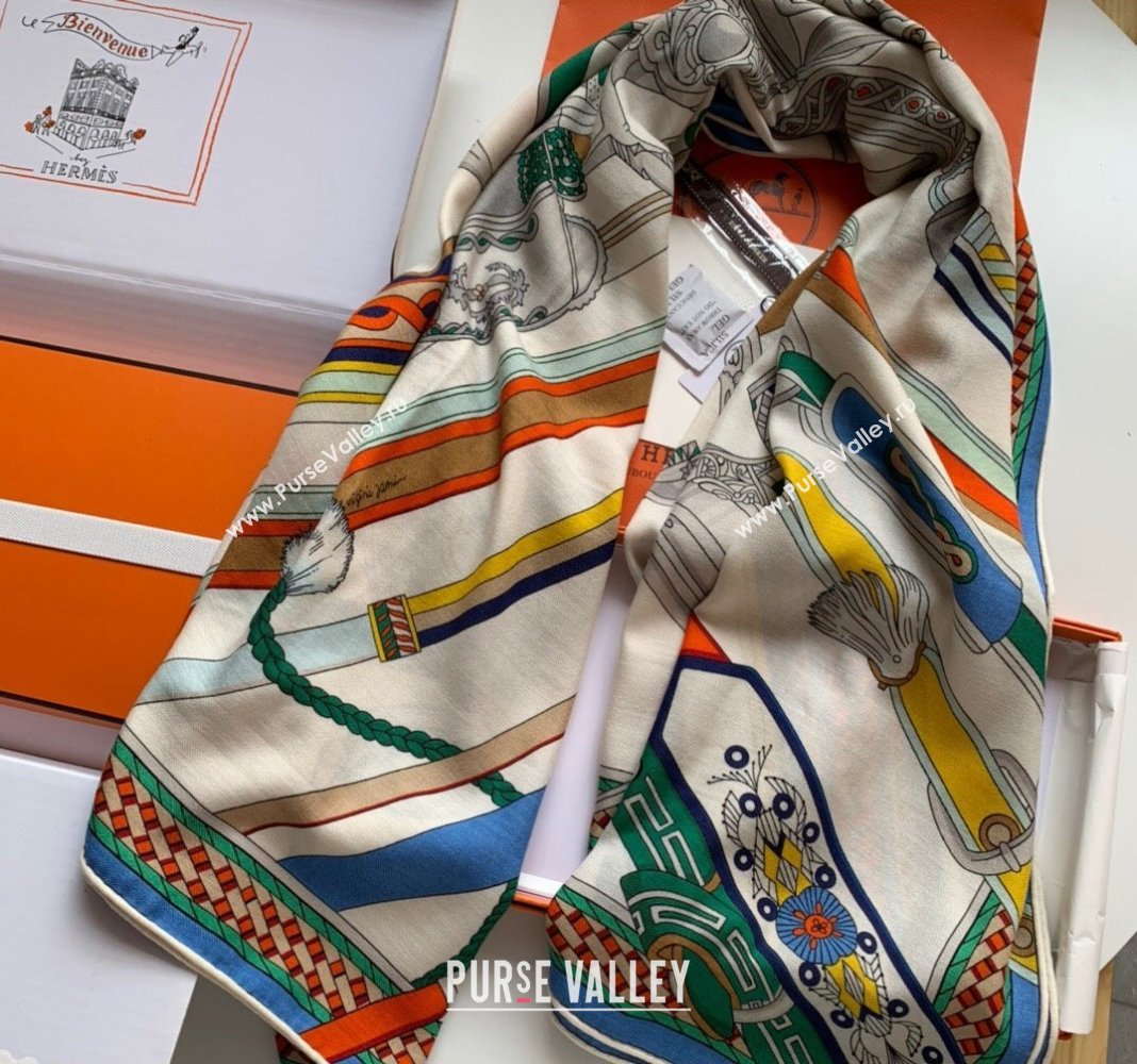 Hermes Stirrup Cashmere Silk Sqaure Shawl Scarf 140cm White 2024 0130 (WNS-24013021)