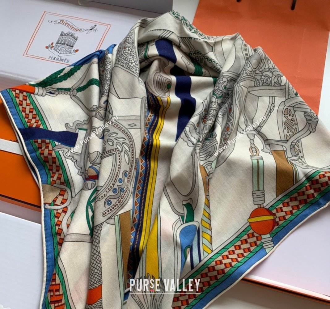 Hermes Stirrup Cashmere Silk Sqaure Shawl Scarf 140cm White 2024 0130 (WNS-24013021)